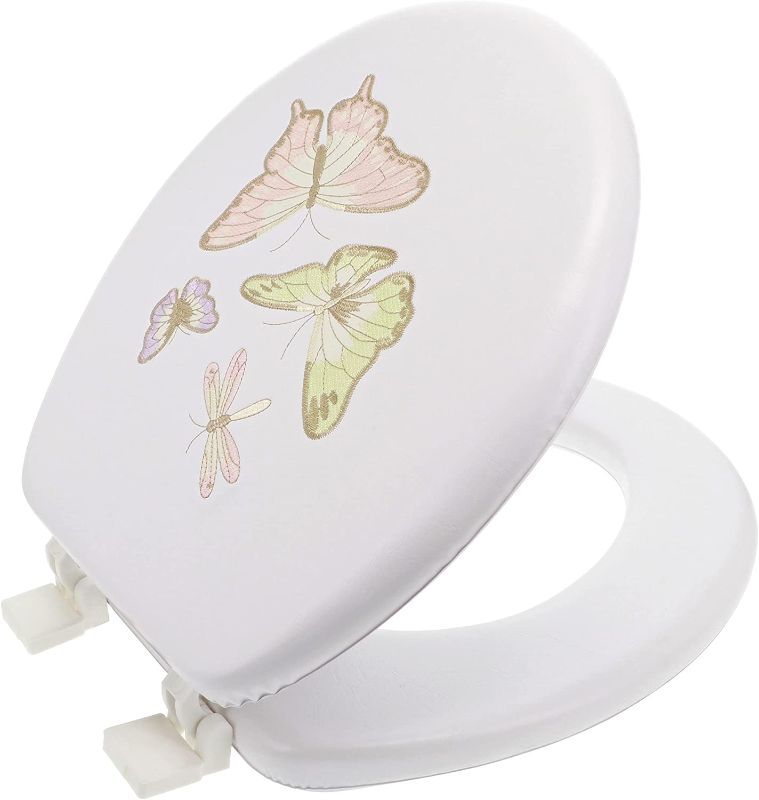 Photo 1 of Ginsey Round Closed Front Embroidered Soft Toilet Seat in Shimmer ButterflY