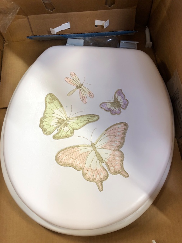Photo 2 of Ginsey Round Closed Front Embroidered Soft Toilet Seat in Shimmer ButterflY