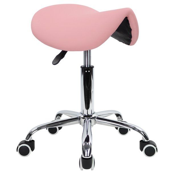 Photo 1 of KKTONER Rolling Saddle Stool PU Leather Swivel Adjustable Rolling Stool with Wheels Salon Chair (Pink)
