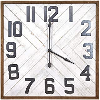 Photo 1 of Creative Co-Op Square Herringbone Inlay Stained Wood Wall Clock, 36", White
