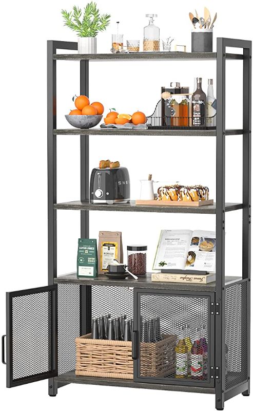 Photo 1 of Armocity Storage Cabinet with 2 Doors and 5 Shelves, Kitchen Pantry Storage Cabinet with 5-Tier Shelves, Industrial Storage Cabinet for Living Room and Bathroom, Entryway Cabinet, Grey Oak