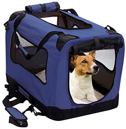 Photo 1 of 2PET Foldable Dog Crate - Soft, Easy to Fold & Carry Dog Crate for Indoor & Outdoor Use - Comfy Dog Home & Dog Travel Crate - Strong Steel Frame, Washable Fabric Cover, Frontal Zipper Medium Blue
