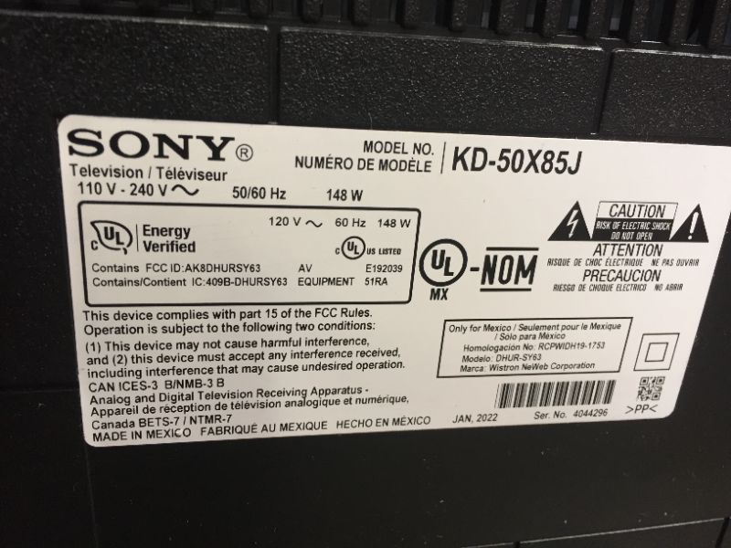 Photo 2 of Sony X85J 50" Class HDR 4K UHD Smart LED TV ---- DID NOT FUNCTION WHEN PLUGGED IN 