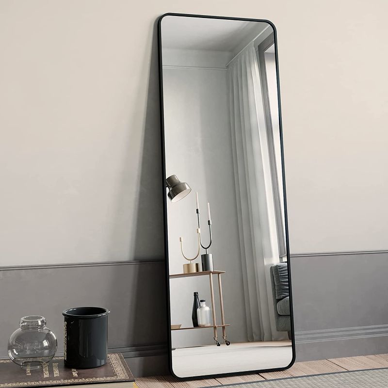 Photo 1 of BEAUTYPEAK Black Full Length Mirror, 64"x21" Rounded Floor Mirror Standing Hanging or Leaning Against Wall Dressing Room Mirror Full Length

