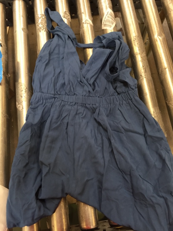 Photo 2 of Amya Blue Plunge Neck Romper -- size medium 