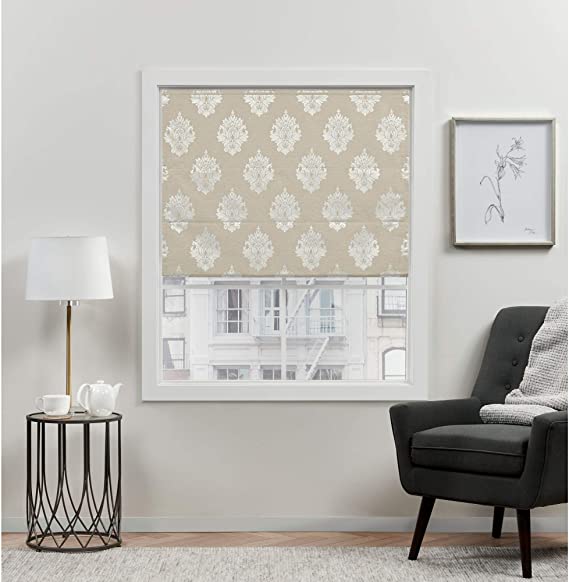 Photo 1 of Exclusive Home Curtains Marseilles Damask Blackout Roman Shade, 31x64, Natural
