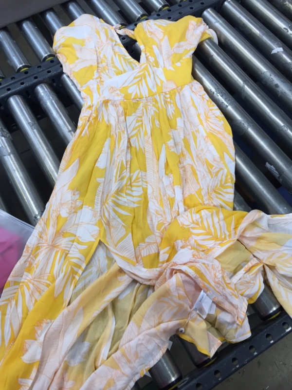 Photo 2 of Selena Yellow Floral V-neck Midi Dress XS