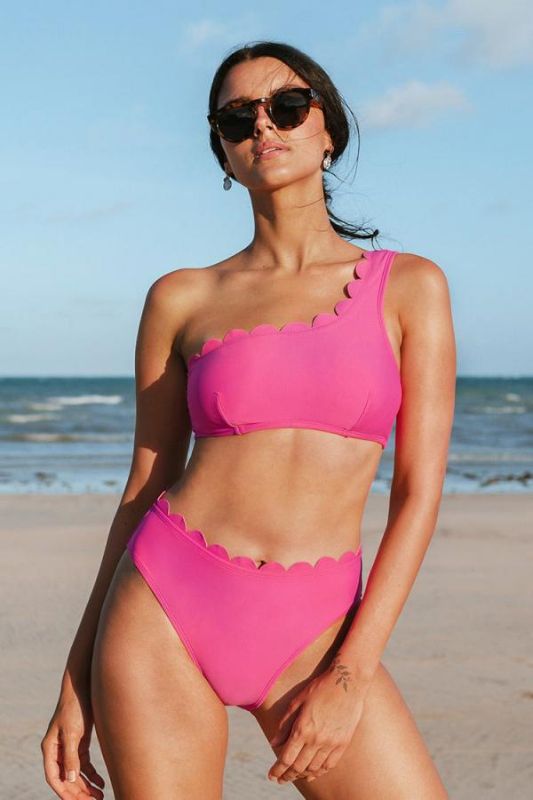 Photo 1 of Seaside Holiday Scalloped One Shoulder and High Waist Bikini Set --- size medium 
