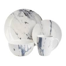 Photo 1 of American Atelier 16pc Porcelain Marble Dinnerware Set White/Blue