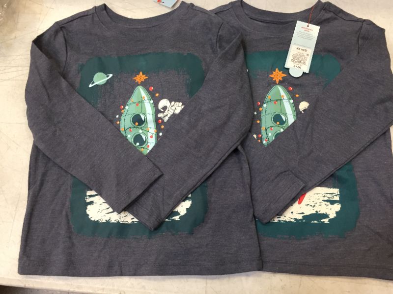 Photo 2 of BOYS' SPACESHIP TREE GRAPHIC LONG SLEEVE T-SHIRT - CAT & JACK BLUE XS(4-5) 2 PACK