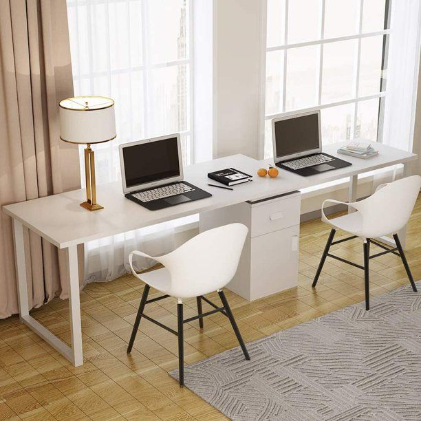 Photo 1 of TribeSigns Rotating L-Shaped 55 Inches Modern Corner Computer Desk Large Study Executive Office Desk Writing Table with Storage File Cabinet for Home Office (White)
