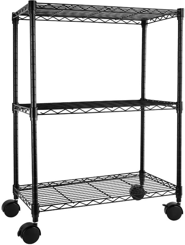 Photo 1 of Simple Deluxe Heavy Duty 3-Shelf Shelving with Wheels, Adjustable Storage Units, Steel Organizer Wire Rack, 23" W x 13" D x 30" H, Black
