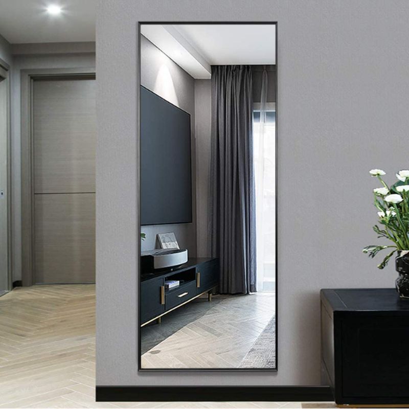 Photo 1 of NeuType Full Length Mirror Standing Hanging or Leaning Against Wall, Large Rectangle Bedroom Mirror Floor Mirror Dressing Mirror Wall-Mounted Mirror, Aluminum Alloy Thin Frame, Black, 65"x22"
