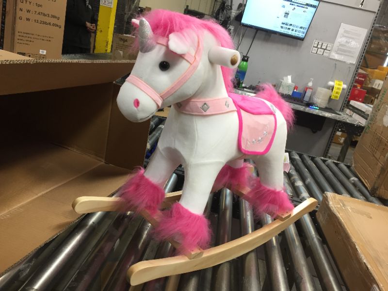 Photo 2 of Animal Adventure | Real Wood Ride-On Plush Rocker | White and Pink Unicorn | Perfect for Ages 3+
