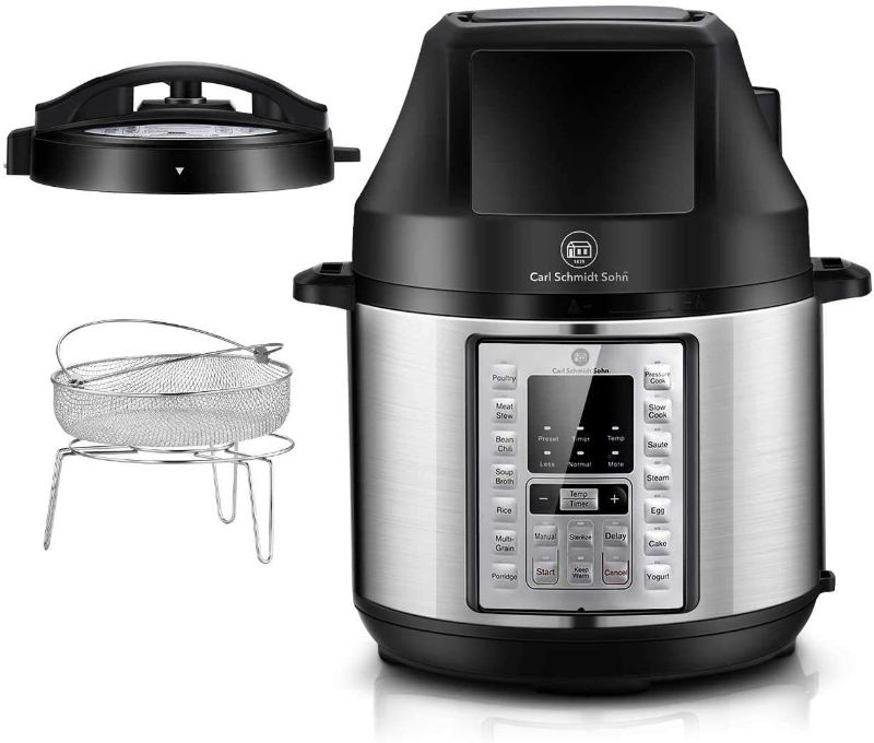 Photo 1 of 6.5Qt Pressure Cooker and Air Fryer Combos, 21-in-1 Programmable Pressure Pot with Detachable Pressure & Crisp Lid, LED Digital Touchscreen, 3Qt Air Fry Basket,Free Recipe Book, 1500W… (Dark grey)
