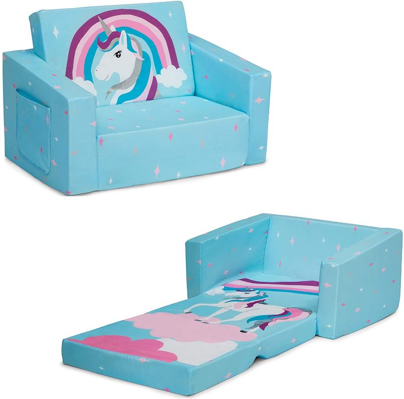 Photo 1 of Delta Children Cozee 2-in-1 Convertible Sofa to Lounger - Comfy Flip Open Couch/Sleeper for Kids, Blue Unicorn
