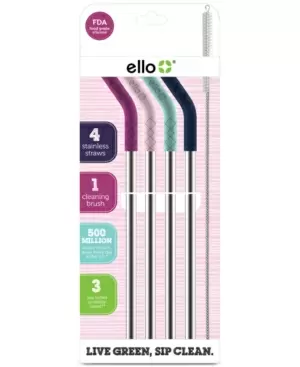 Photo 1 of  Ello Silicone-Tipped Reusable Stainless Steel Straw 4-pk. plus Wire Brush