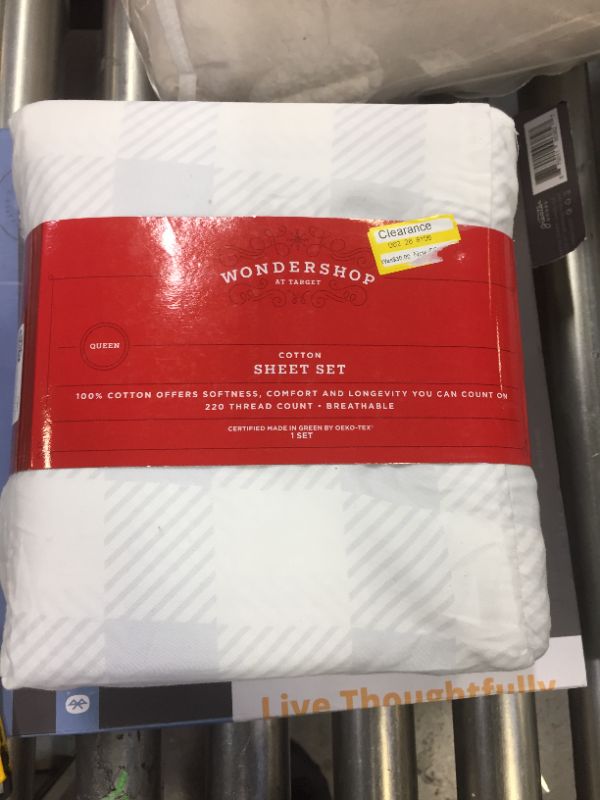 Photo 2 of  Queen Holiday Patterned Cotton Sheet Set Gray Buffalo Check - Wondershop