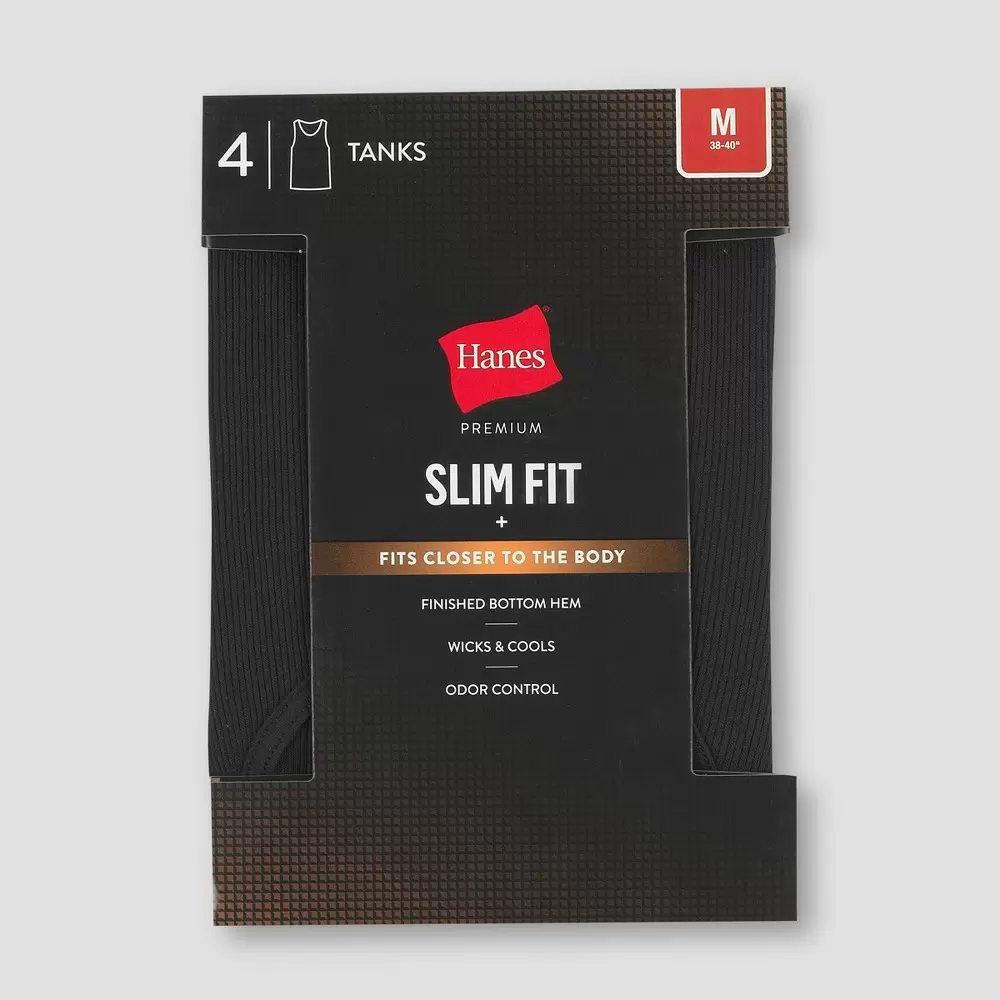Photo 1 of  Hanes Premium Black Label Men's Slim Fit Tank Undershirt 4pk - S