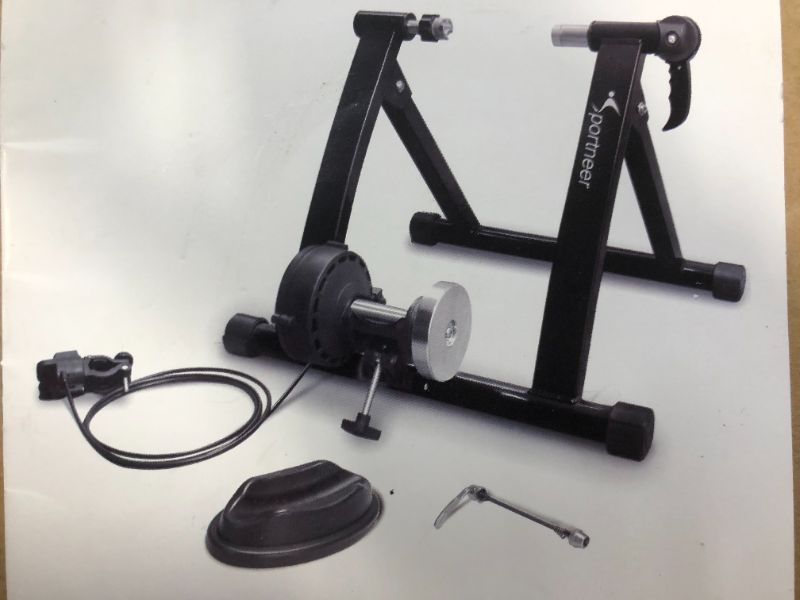 Photo 4 of Sportneer Bike Trainer Stand Steel Bicycle Exercise Magnetic Stand with Noise Reduction Wheel for Road Bike