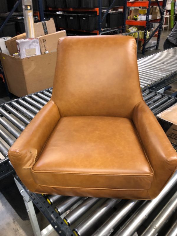 Photo 2 of Amazon Brand – Rivet Jamie Leather Mid-Century Modern Low Arm Accent Chair, 31"W, Cognac
