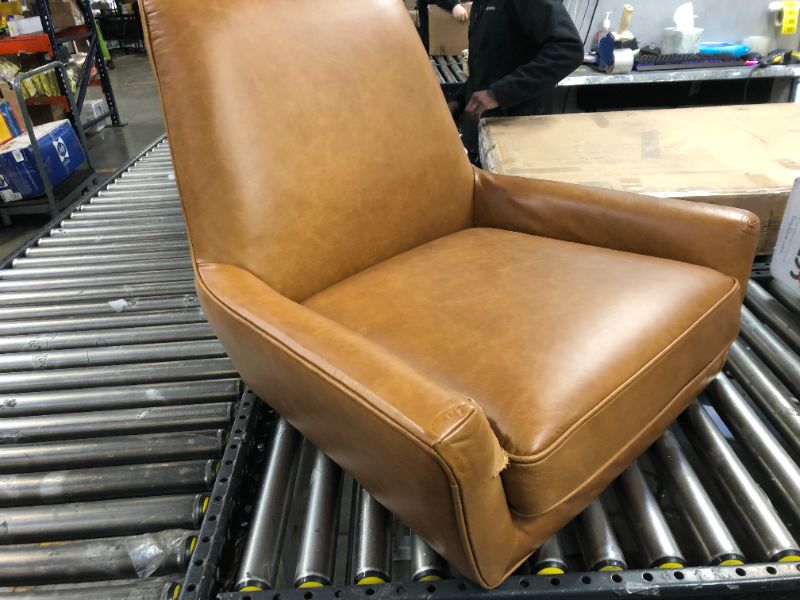 Photo 1 of Amazon Brand – Rivet Jamie Leather Mid-Century Modern Low Arm Accent Chair, 31"W, Cognac
