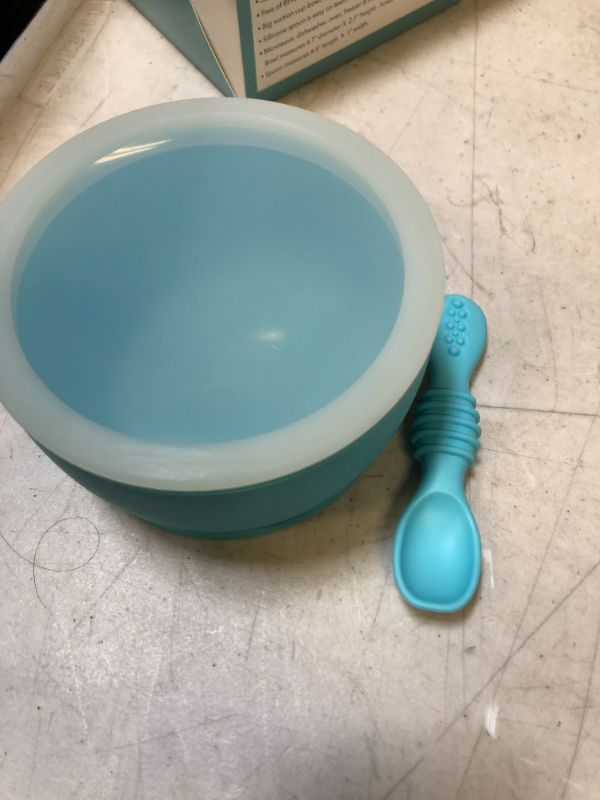 Photo 3 of AVYV Baby Suction Bowl Set - Silicone Feeding Plate with Non-Slip Grip Base and Round Edge - First-Stage Eating Dinnerware Utensils for Infants and Toddlers - Non-BPA (Sky Blue)
