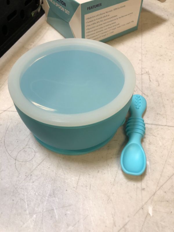 Photo 2 of AVYV Baby Suction Bowl Set - Silicone Feeding Plate with Non-Slip Grip Base and Round Edge - First-Stage Eating Dinnerware Utensils for Infants and Toddlers - Non-BPA (Sky Blue)
