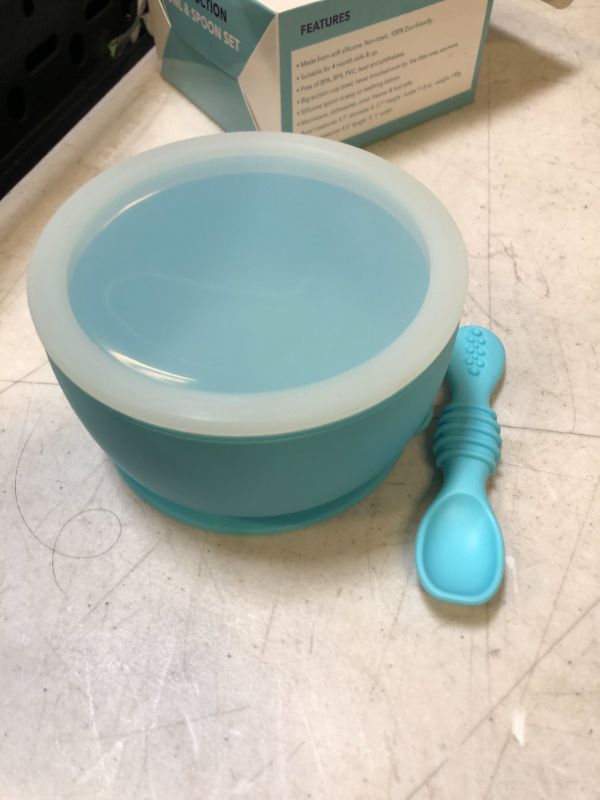 Photo 1 of AVYV Baby Suction Bowl Set - Silicone Feeding Plate with Non-Slip Grip Base and Round Edge - First-Stage Eating Dinnerware Utensils for Infants and Toddlers - Non-BPA (Sky Blue)
