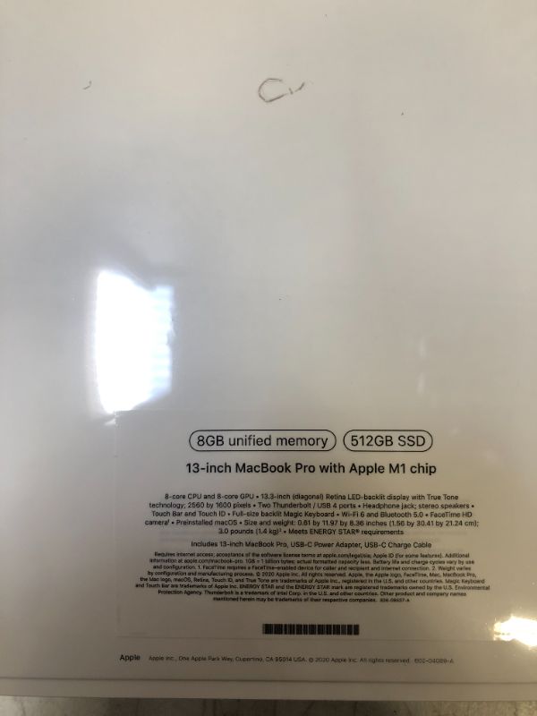 Photo 10 of 2020 Apple MacBook Pro with Apple M1 Chip (13-inch, 8GB RAM, 512GB SSD Storage) - Space Gray (FACTORY SEALED) (OPENED BOX TO TAKE PHOTOS)