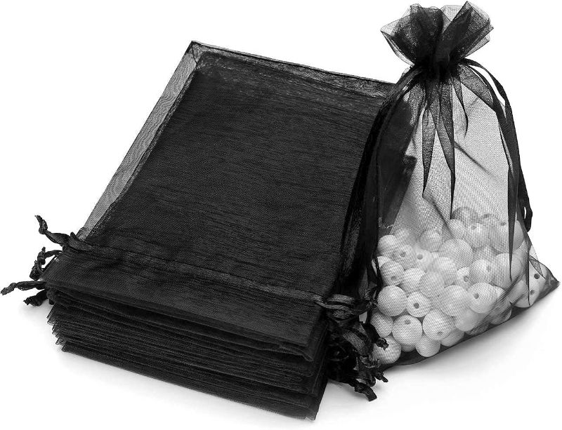 Photo 1 of 100PCS 4x6inch (10x15cm) Drawstring Organza Jewelry Favor Pouches Wedding Party Festival Gift Bags Candy Bags (Black)
