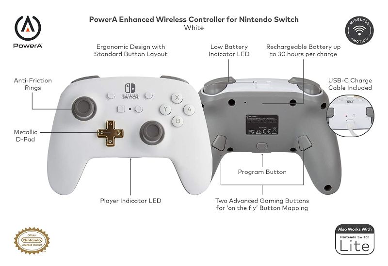 Photo 7 of PowerA Enhanced Wireless Controller for Nintendo Switch - White
