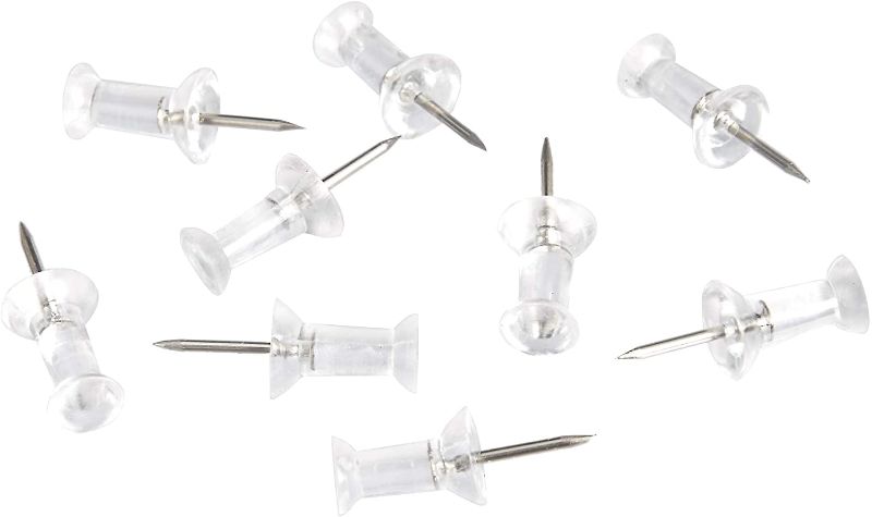 Photo 1 of 2 Push Pins Tacks, Clear Plastic Head, Steel Point, 100-Pack