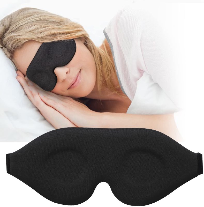 Photo 1 of 3D Sleep Mask, New Arrival Sleeping Eye Mask for Women Men, Contoured Cup Night Blindfold, Luxury Light Blocking Eye Cover, Molded Eye Shade with Adjustable Strap for Travel, Nap, Yoga, Black
