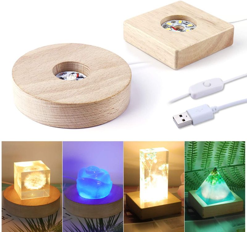 Photo 1 of LET'S RESIN LED Lights Display Base 2PCS Wooden Lighted Base Stand for Laser Crystal Glass Resin Art
