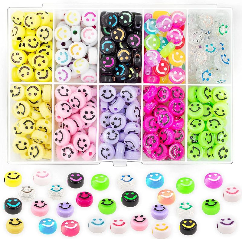 Photo 1 of 300Pcs Smiley Face Beads, 10mm Acrylic Round Happy Face Loose Spacer Beads Colorful Smiley Face Charms for Jewelry Making Bracelet Earring Necklace DIY Craft Supplies Hair Accessories (Multi-color1)
