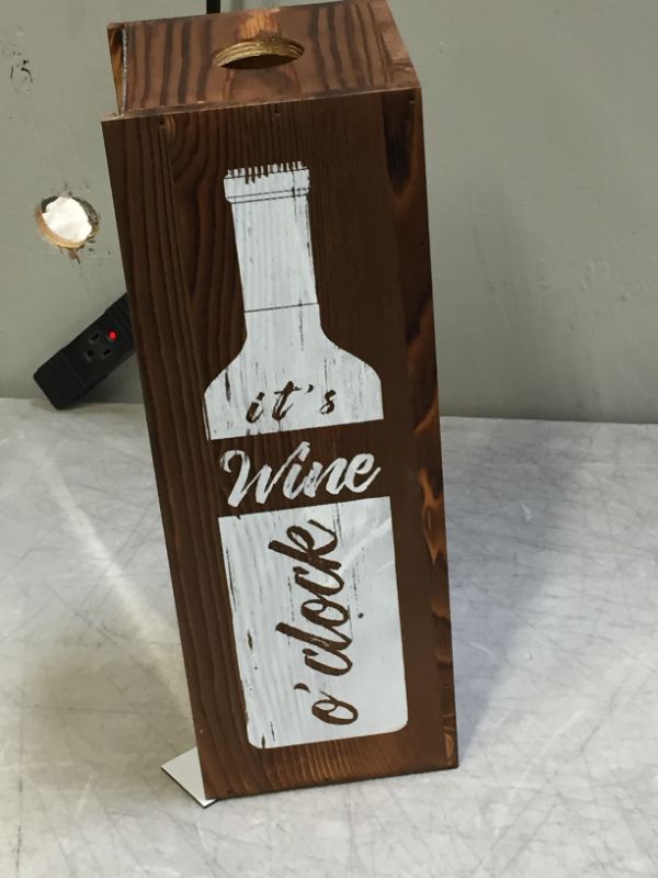 Photo 1 of MyGift Rustic Burnt Wood Wine Bottle Gift Box - Decorative Cork Holder with Clear Front Panel and IT'S WINE O'CLOCK Quote Design
