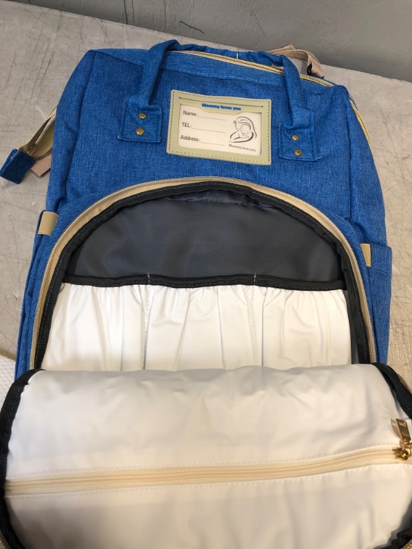 Photo 2 of blue diaper bag backpack with changing pad waterproof and usb charging port 