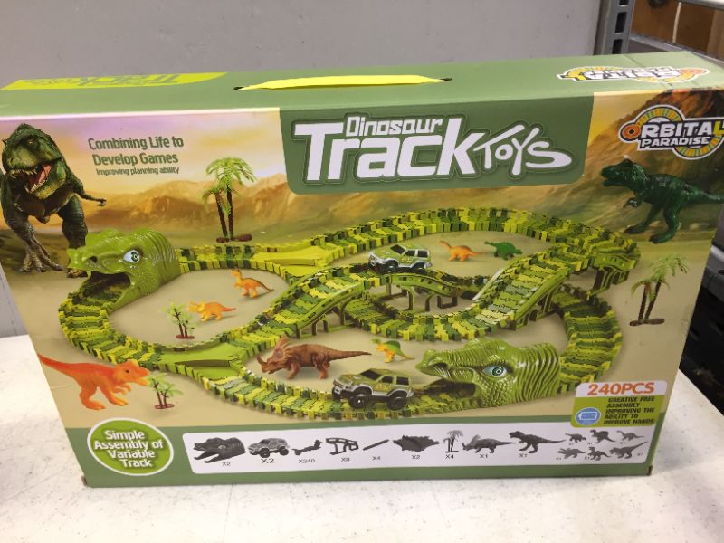 Photo 5 of Kids Dinosaur Track Set, Children Changeable DIY Construction Toys with Electric Car Tree Bridge