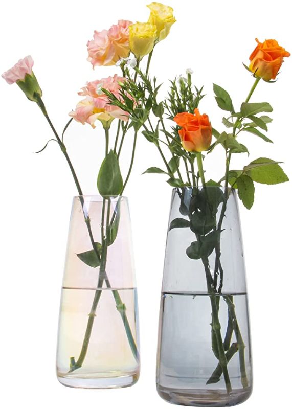 Photo 1 of Glass Vase for Centerpieces Home Wedding Decoration, Crystal Cylinder Tall Vases for Flowers, Irised & Black