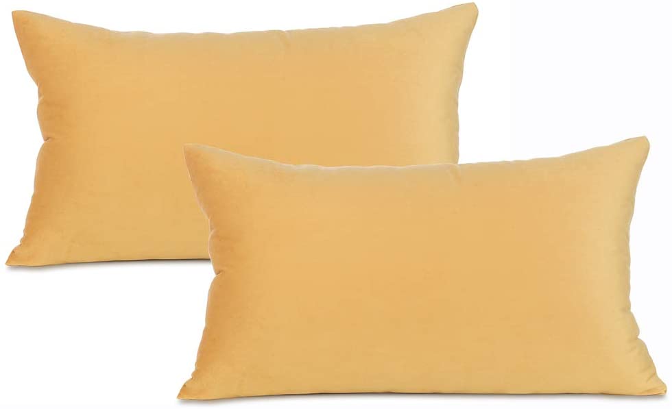 Photo 1 of AyoAc Gold Lumbar Throw Pillow Covers Square Velvet Decorative Throw Pillows Case for Sofa Couch Bed Chair 12x20 Inch,Set of 2 (Gold, 12" x 20")