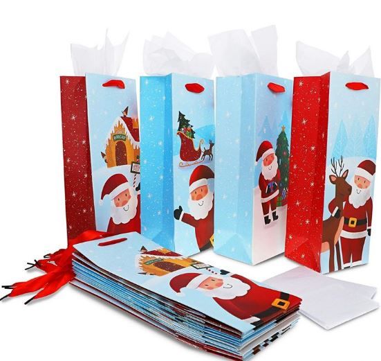 Photo 1 of Bright Creations 12 Pack Christmas Santa Wine Gift Bags with Tissue Paper