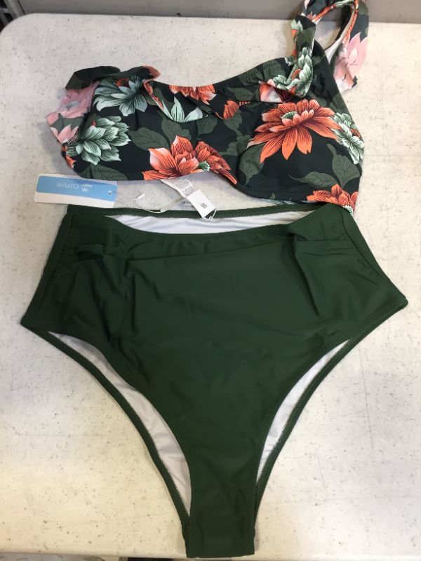 Photo 1 of Cupshe Women's Floral Print One Shoulder Two Pieces Bikini Swimsuit Set Ruffled High Waisted Swimwear Size XL 