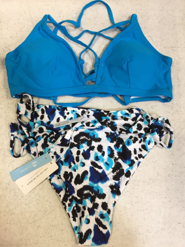 Photo 2 of Blue And Leopard Lace Up Crisscross Bikini  2pcs Size L

