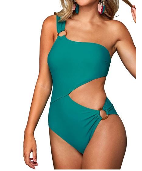 Photo 1 of CUPSHE Women's Teal One Shoulder Cutout O Ring One Piece Swimsuit Size XS
