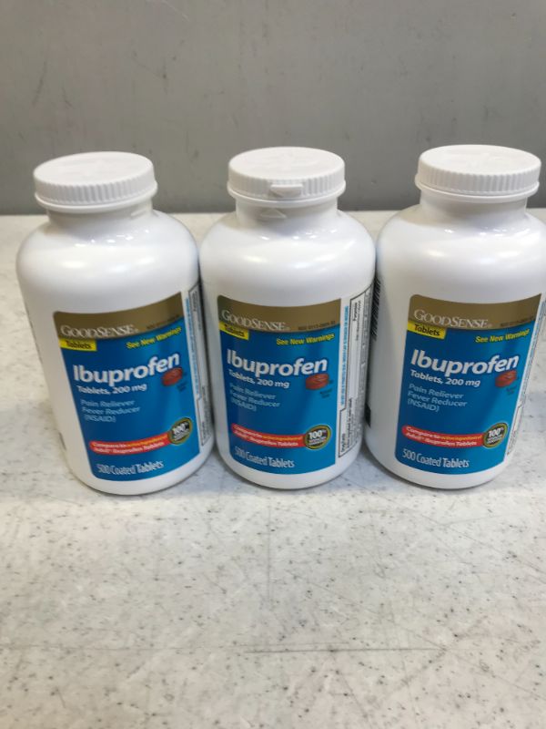 Photo 1 of Comprimidos de ibuprofeno analgésico / reductor de fiebre (0,007 oz), de GoodSense, 966559, Pastillas, 1, 1
bundle of 3 exp 1 2023