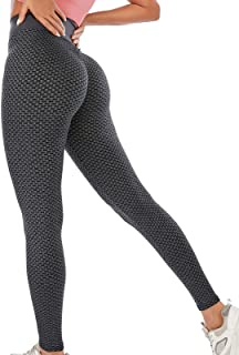 Photo 1 of QTENFLY Women's Leggings High Waist Yoga Pants Tummy Control Slimming Textured Stretchy Workout Running Butt Lift Tights MEDIUM