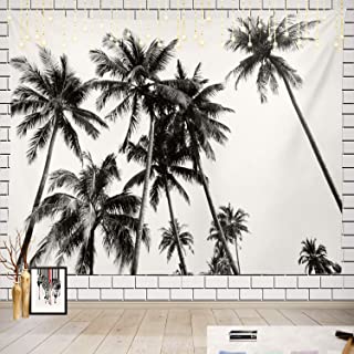 Photo 1 of Batmerry Black and White Palm Trees Tapestry, Branches Silhouette with Sunlight Picnic Mat Hippie Trippy Tapestry Wall Art Meditation Decor for Bedroom Living Room, 51.2 x 59.1 Inches, Black White 2