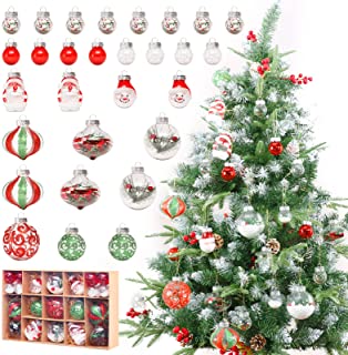 Photo 1 of Artificial Plastic Christmas Ball Ornament Set, Shatterproof Clear Exquisite Fillings Christmas Tree Hanging Decoration, for Home Party, Holiday Wedding, Xmas Decor - Red/White/Green.