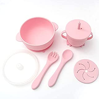 Photo 1 of Baby Bowls, Silicone Suction Bowls for Baby, Comes with Leak Proof Lids and Soft Spoon Fork, 100% Safe Self Training Feeding Bowl for Toddlers Kids and Babies (Pink)